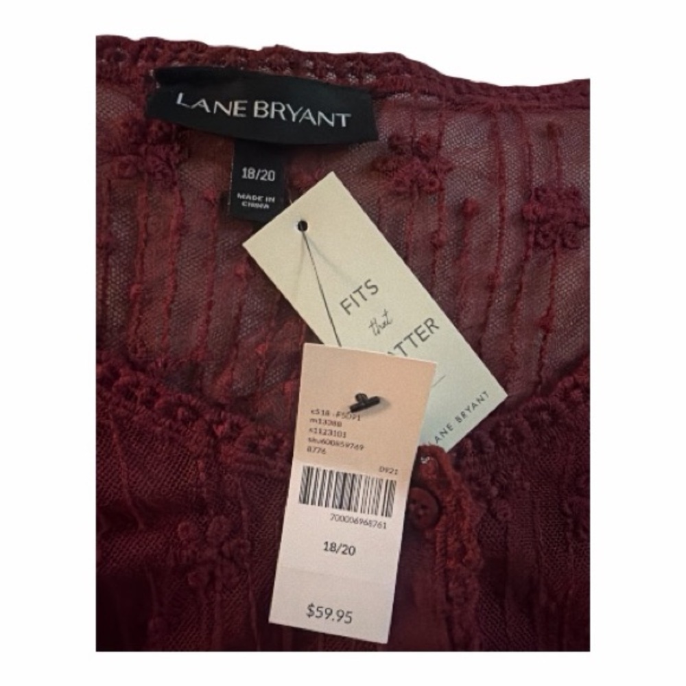 NWT Lane Bryant Floral Lace Top in Rich Burgundy Size 18/20 - Picture 9 of 9